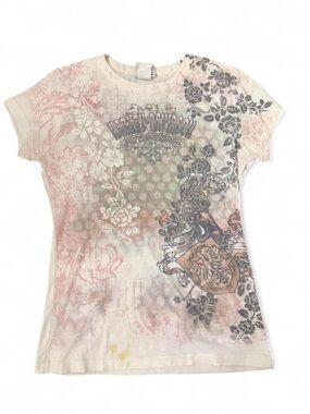 Vintage Harley-Davidson Women's Cream Graphic Floral Tee